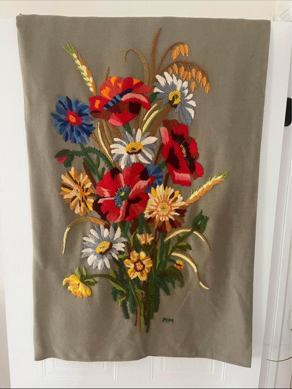 Hand-Embroidered Floral Wall Hanging - Multi Color Bouquet